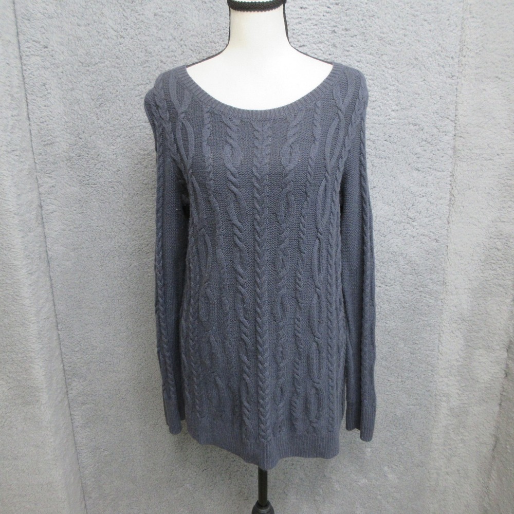 LOFT Fisherman Cable Knit Tunic Sweater Womens S Gray Dark Academia Coastal